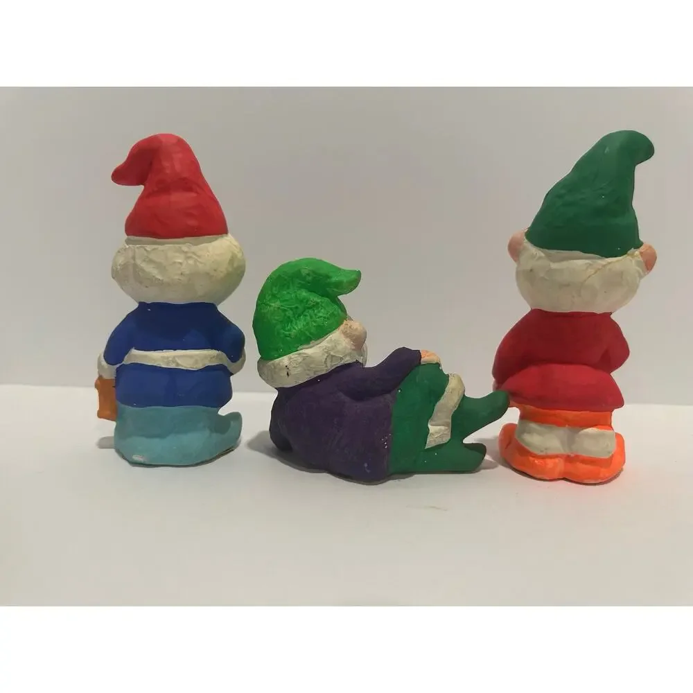 Vintage HOMCO Santa's helpers Elves set of 3 chalkware Christmas Holiday